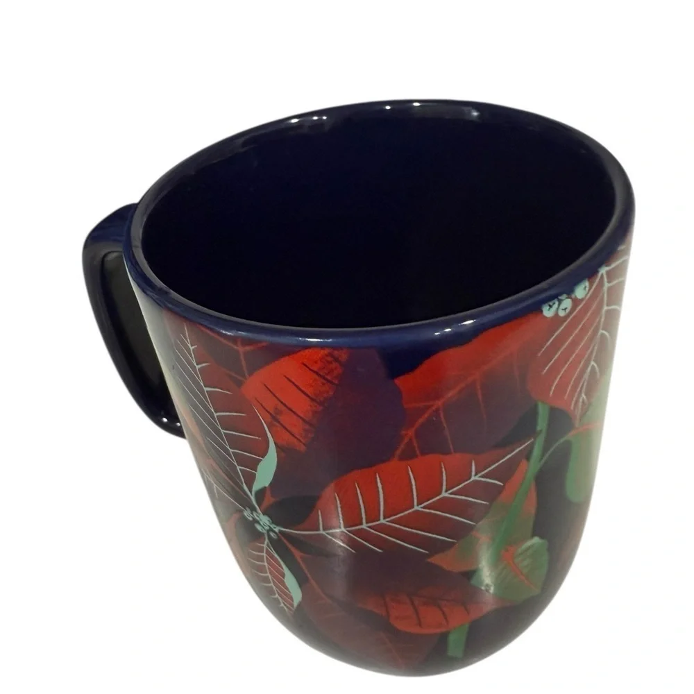Starbucks 2020 Limited Edition Poinsettia Christmas Mug Navy Blue 12 Ounce